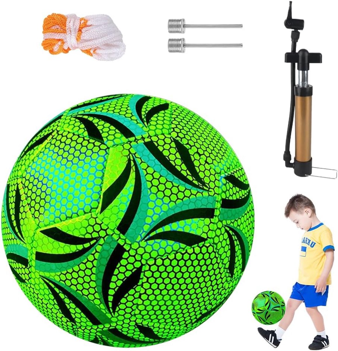 Voetbal, maat 5, reflecterende voetbal, fluorescerende voetbal met pomp, voetbal gloeit in het donker, voor voetbaltraining, nachtspellen, binnen en buiten, voor nachtspelletjes