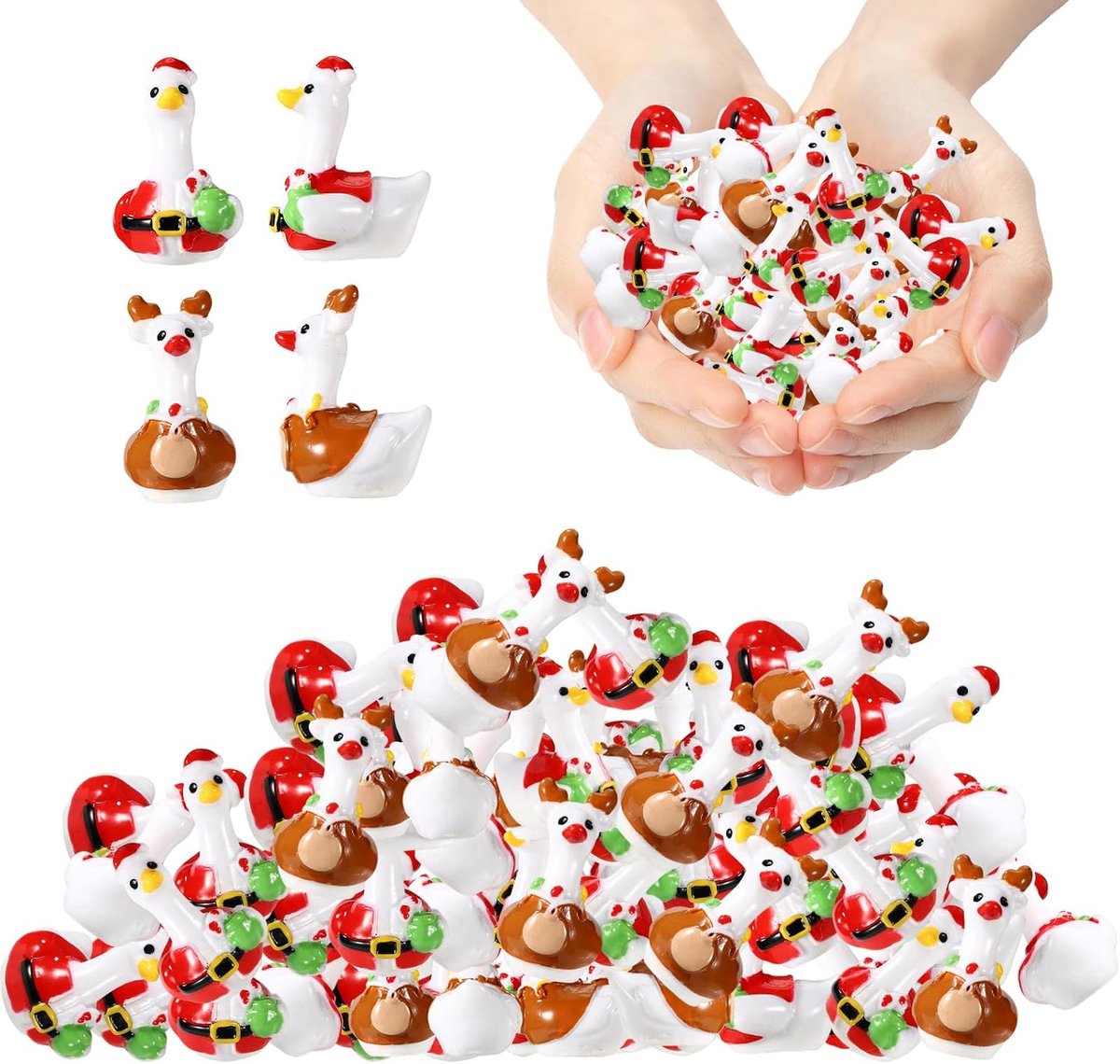 50st Mini-Kerstgans, Miniatuurharsfiguren Kleine Dieren Decoratieve Accessoires voor Poppenhuis Sprookjesachtige Tuin Kerstfeest Doe-Het-Zelf-Knutselwerkjes (Stijl Kerstman en Elanden)