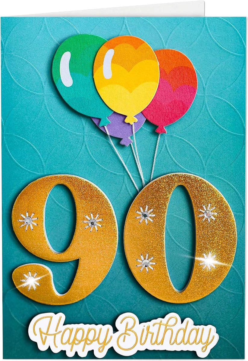 Coon Signature kaart 3D - Happy Birthday 90 met envelop en zegelsticker