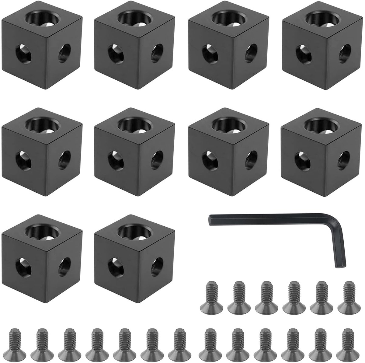10 stuks aluminium profiel, 20 x 20 accessoires, aluminium profielverbinders, 20 x 20 x 20 mm, zwarte vierkante buisverbinding met 20 stuks M5-schroefdraadstiften, geschikt voor alle