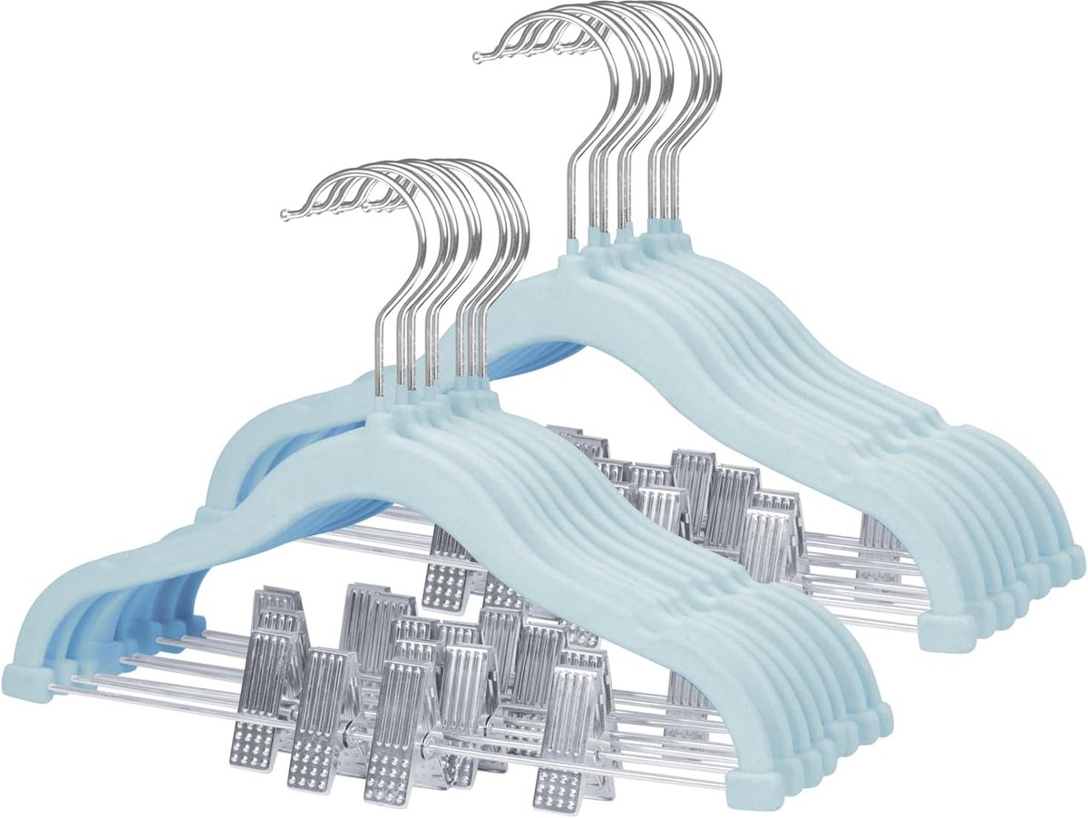 16 stuks fluwelen kinderbroekhangers met verstelbare clips,blauw
