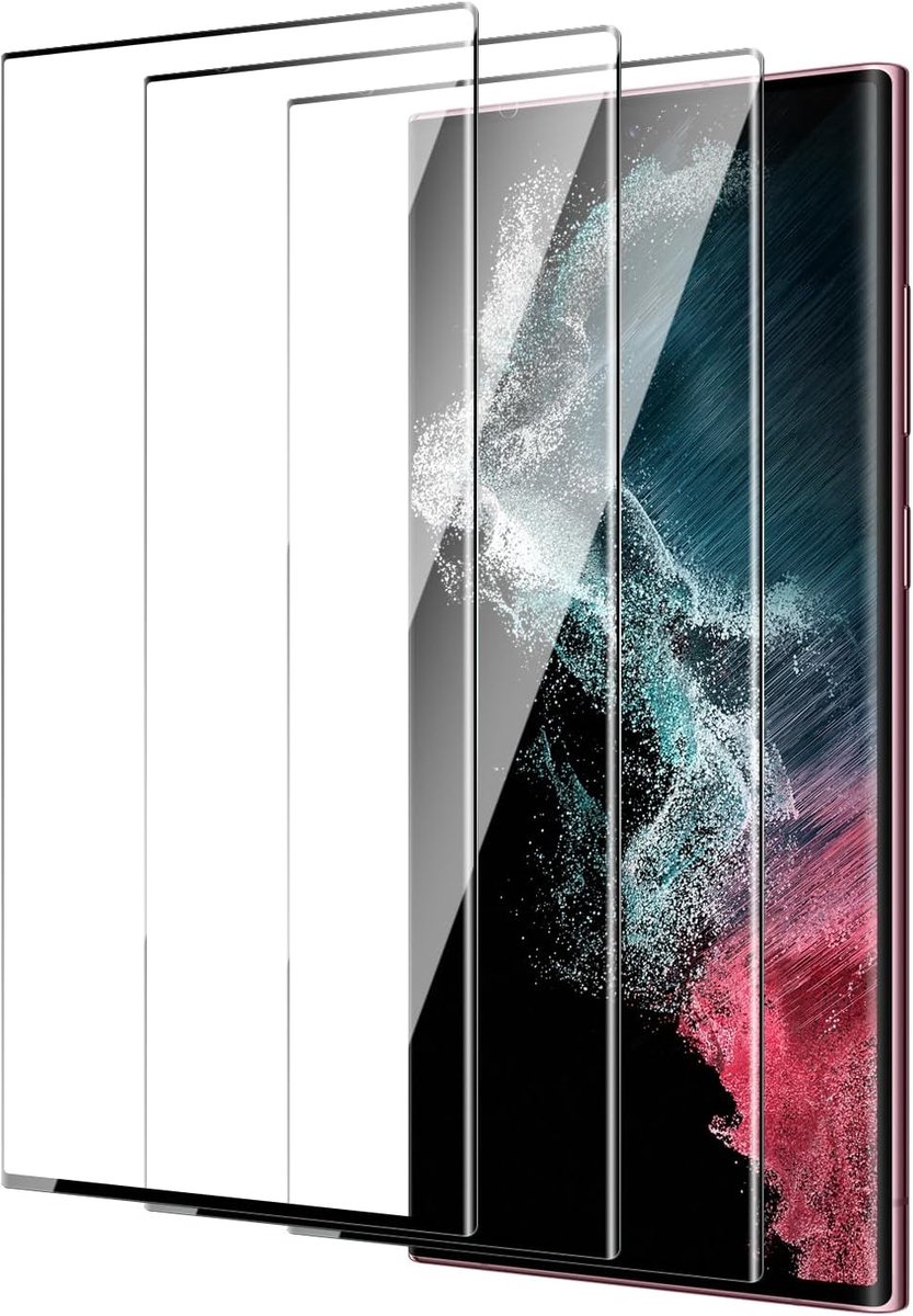 3D-screenprotector voor Samsung Galaxy S22 Ultra, 3 stuks, gehard glas, hardheidsgraad 9H HD-display, luchtbelvrij, krasbestendig