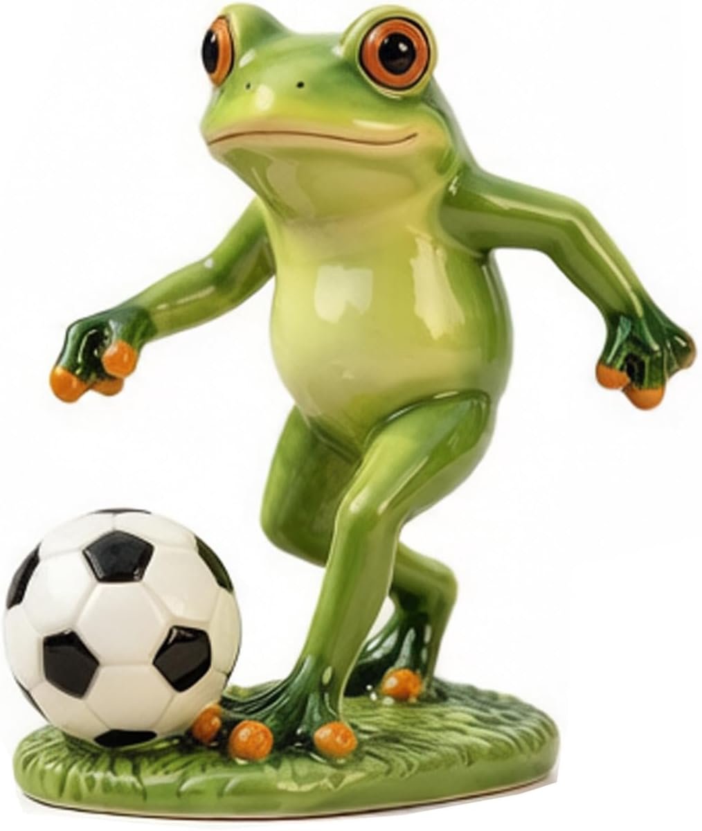 Kikker tuin decoratie grappige kikker speelt voetbal tuin standbeeld, kikker figuren vijver decoratie mini vijver tuin decoratie, vijver/gazon/huis/voor terras ornamenten cadeau voor vrouwen