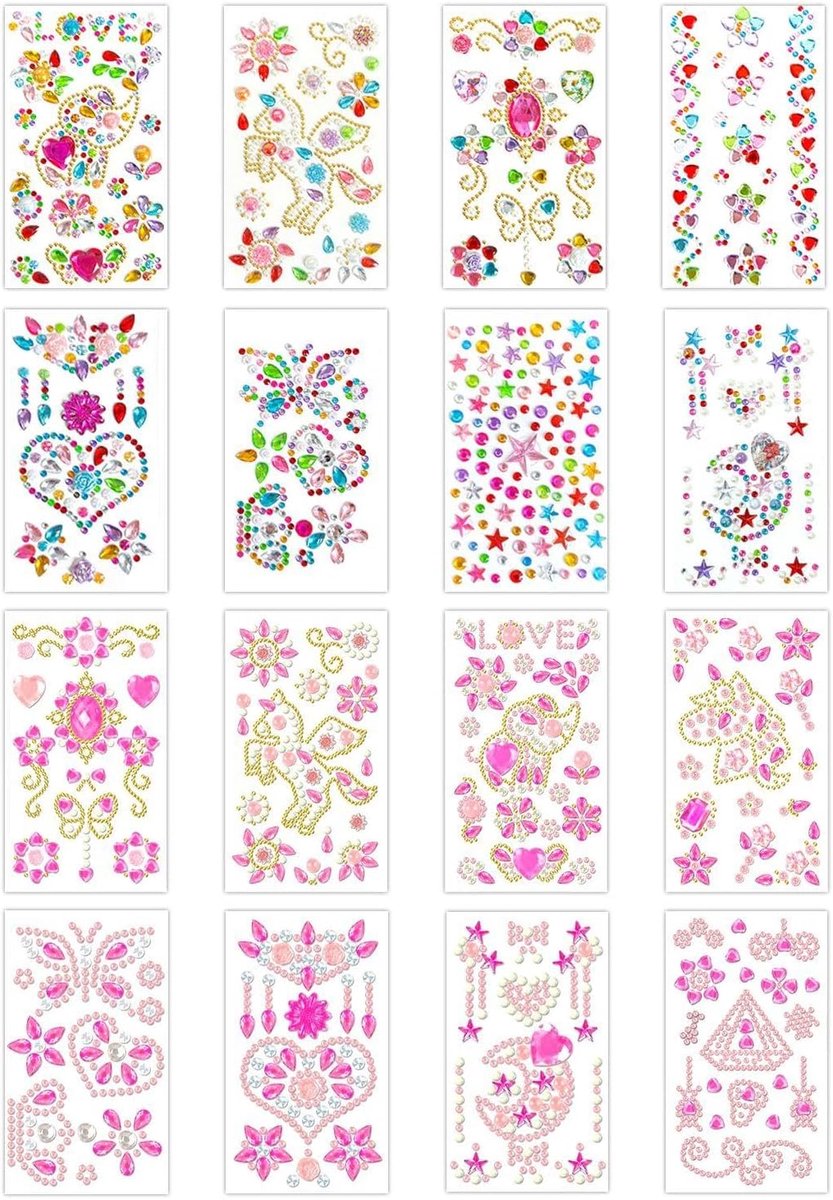 16 Edelsteen Stickers Voor Kinderen, Diy Acryl Crystal Diamond Stickers, Creatieve Mini Gezicht Stickers, Kerstcadeaus Voor Kinderen, Geschikt Voor Notebooks, Water Cups.