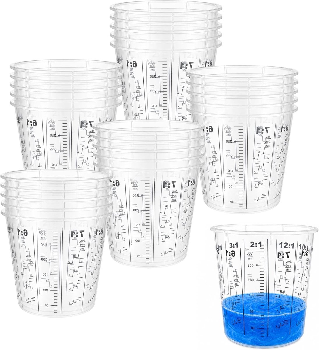 25 stuks, 400 ml epoxyhars mengbekers gereedschap met schaalverdeling, mengverhouding voor lak vloeistoffen, mengen van hars, verf, pigment