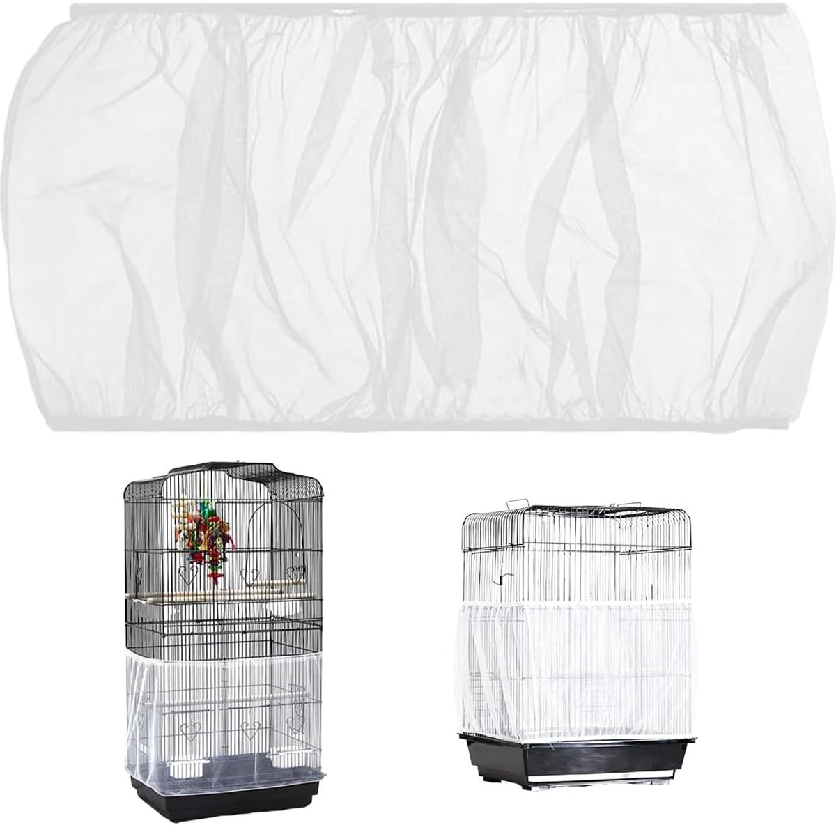 Afdekking voor vogelkooi van nylon net, veerbescherming en zaden, zacht en luchtig, verstelbare omtrek 150-200 cm (wit, XL)
