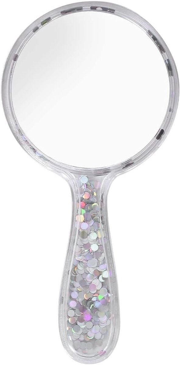 Roze ronde handspiegel met handvat, drijfzand glitter make-upspiegel voor thuisreizen, roze