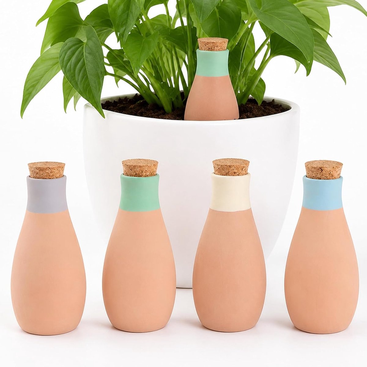 Terracotta bewateringsballen, 4 stuks, 400 ml, groot, zelfbewaterende ballen, waterdispenser, planten, gietbal voor kamerplanten en balkonbakken