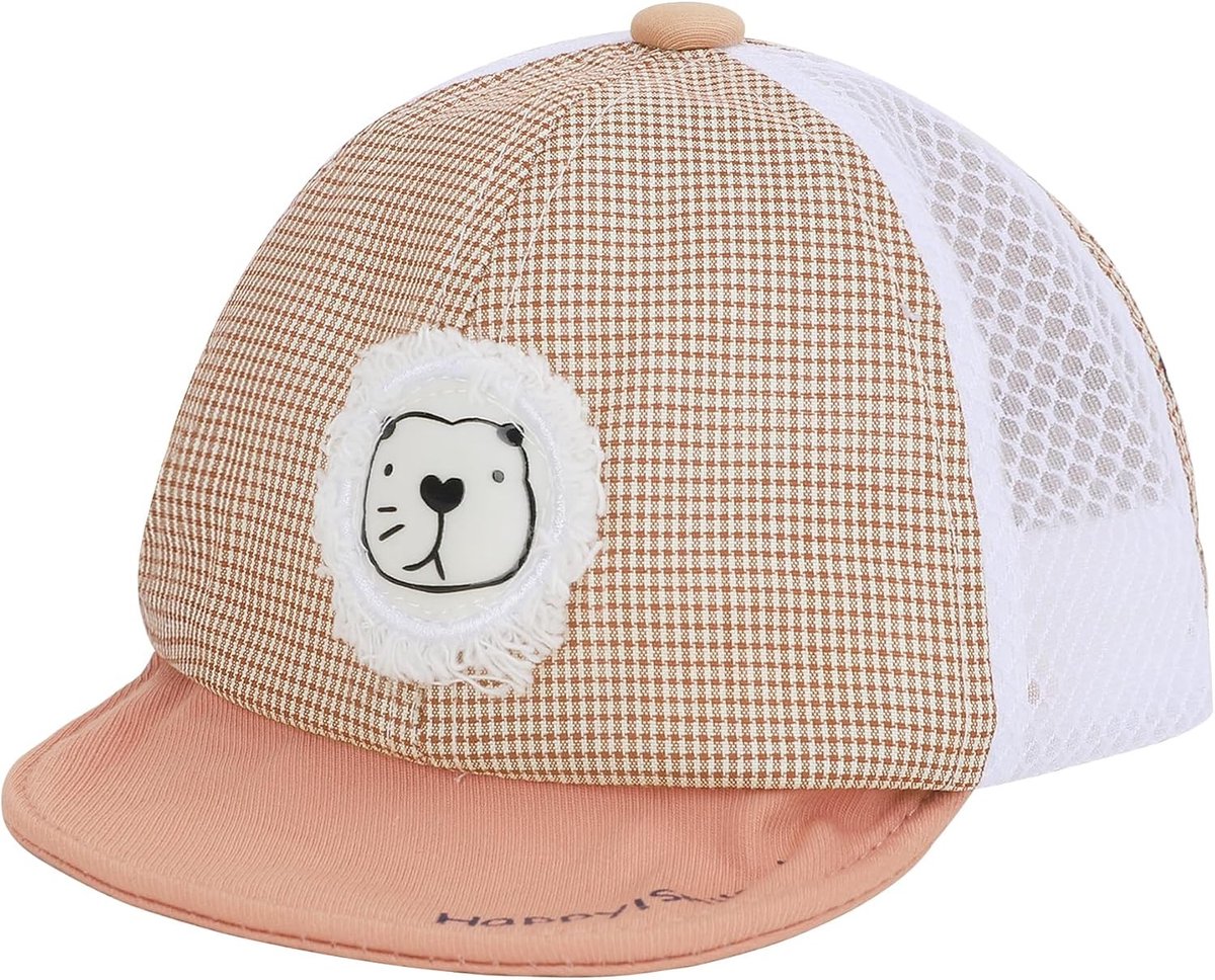 Verstelbare Zomermuts voor Kinderen met Cartoon Ontwerp en Zonbescherming - Unisex Baseball Cap in Oranje met Leeuw