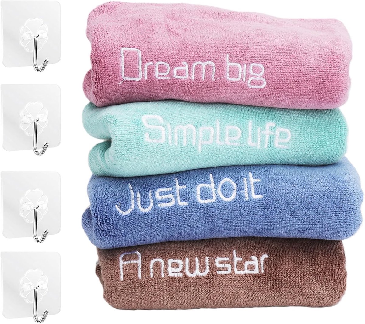 Set van 4 Sneldrogende Microvezel Fitnessdoeken met Haken in 4 Kleuren - Lichtgewicht en Absorberend voor Sport en Yoga, 35×75 cm