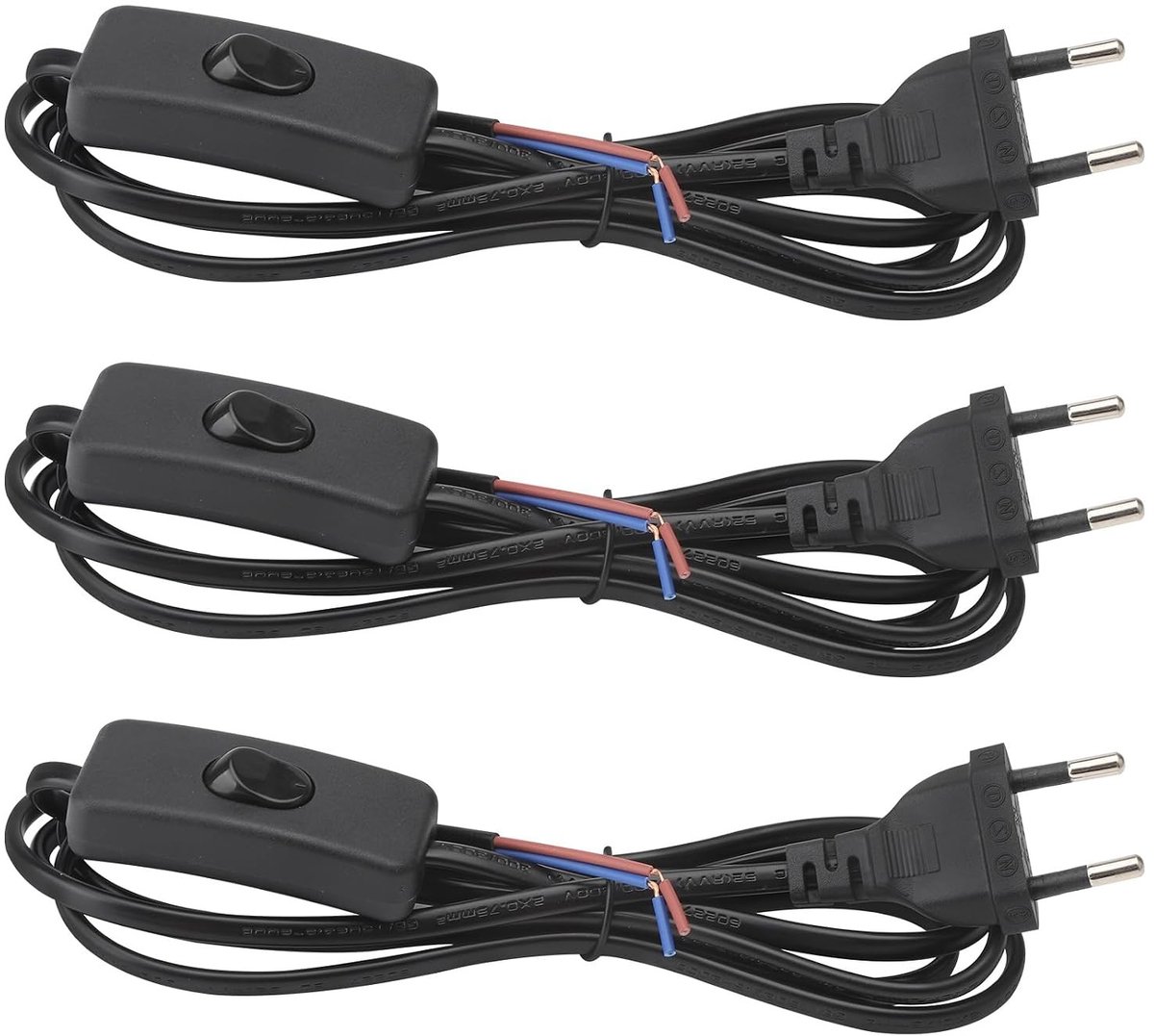 3-delige kabel met stekker en schakelaar, 1.8 m voedingskabel voor lampen, tafel- en vloerlampen met schakelaar