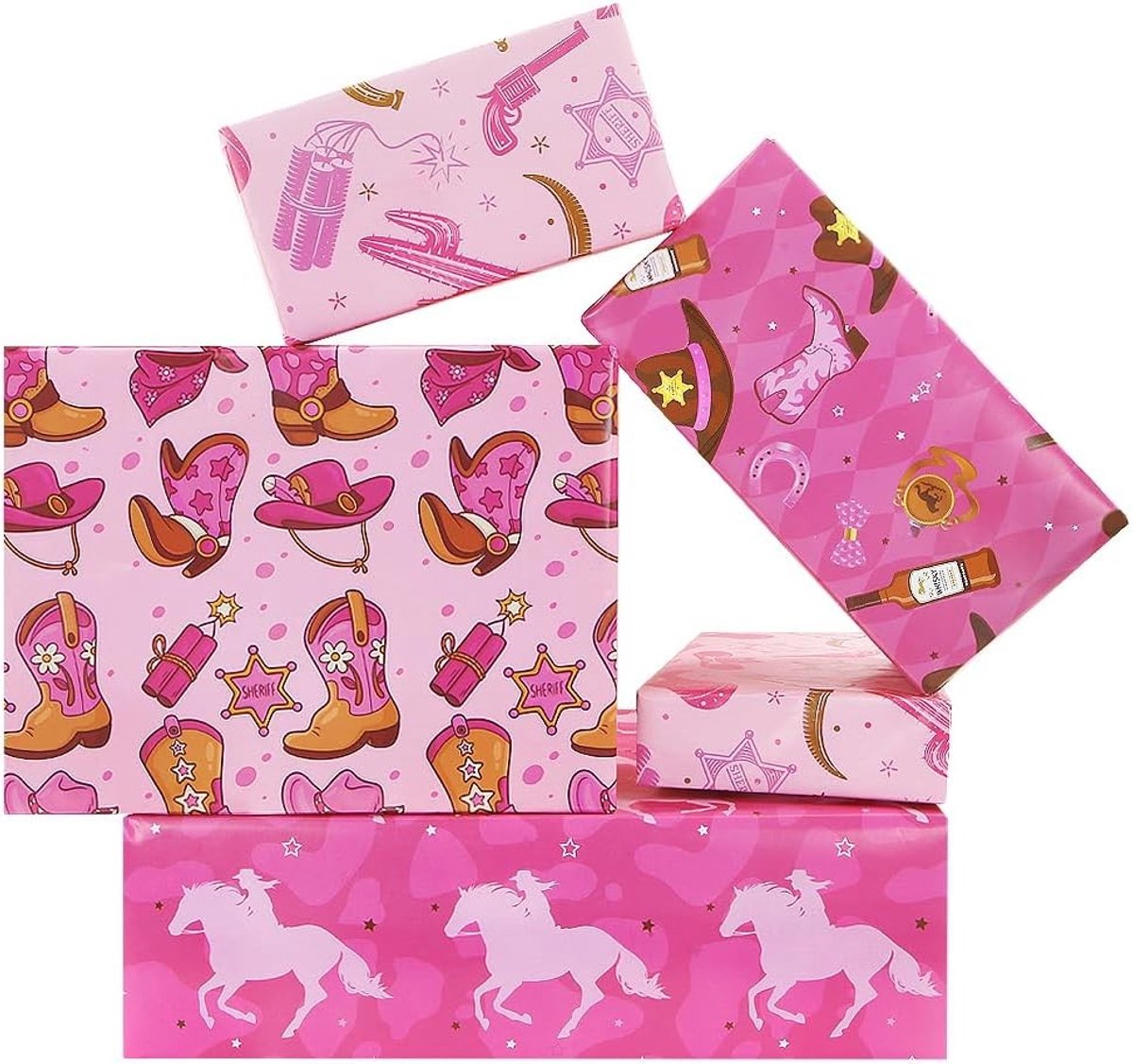 Cowgirl Boots, Paardenhoef en Cactus Theepapier voor Wild West Thema - 8 Vellen Vouwpapier voor Verjaardagsfeestjes, Bruiloften en Babyshowers