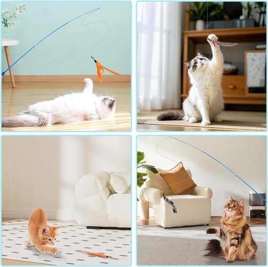 Kattenspeelgoed robot - Veren - Inclusief 12 stuks interactief speelgoed - Met uitklapbare hengel en bel - Voor katten — afbeelding 5