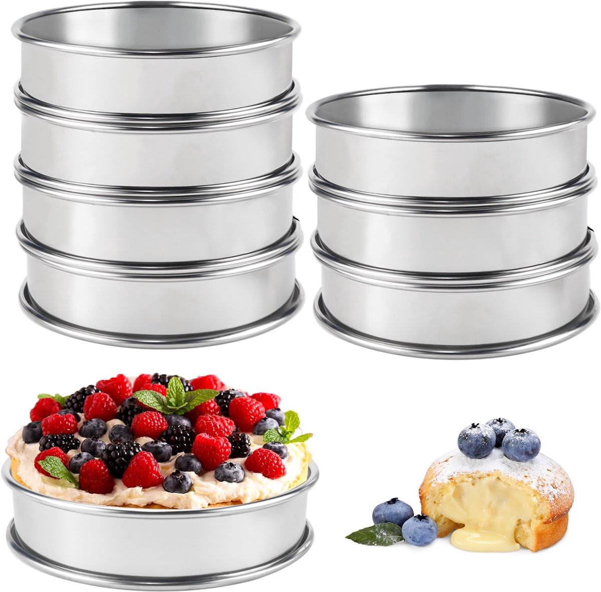 ringen, bakringen, 10 cm, 8 stuks, bakringen, taartring, 304 roestvrij staal, gemakkelijk te ontvormen, ronde muffinringen voor pannenkoeken, eieren, muffins (10 cm)