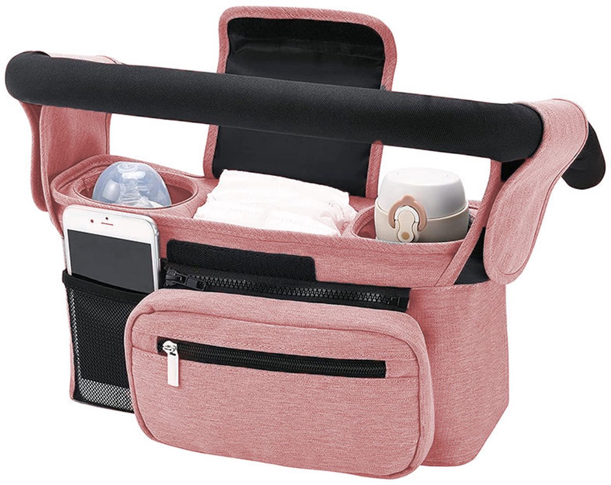 Universele organizer-tas voor kinderwagens | Hangtas voor kinderwagen | Opbergtas voor kinderwagen | Kinderwagenaccessoires voor luiers, flessen & benodigdheden, Roze