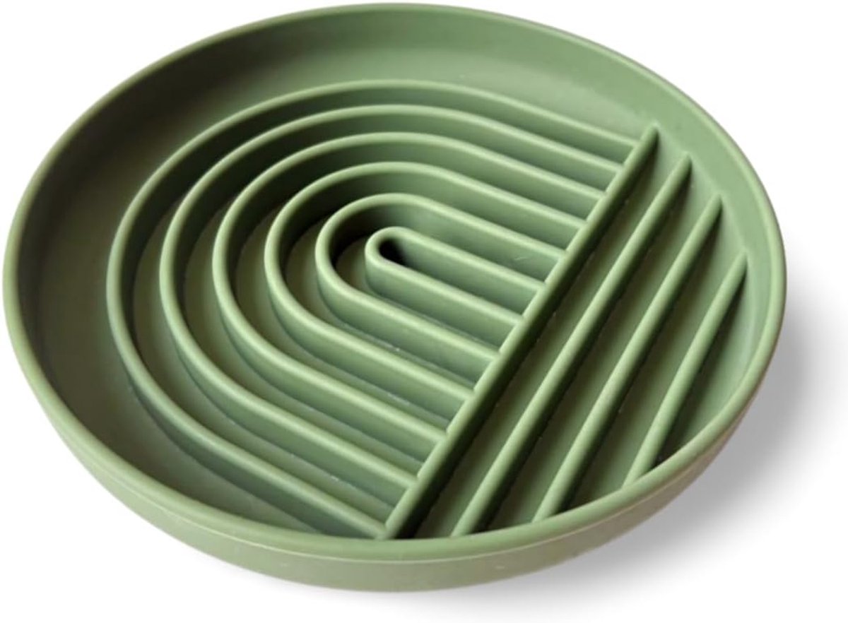 Anti-schrokbak voor honden en katten (groen) van voedselveilige siliconen met antislip bodem, voorkomt snel eten en bevordert een gezonde spijsvertering, voor nat- en droogvoer