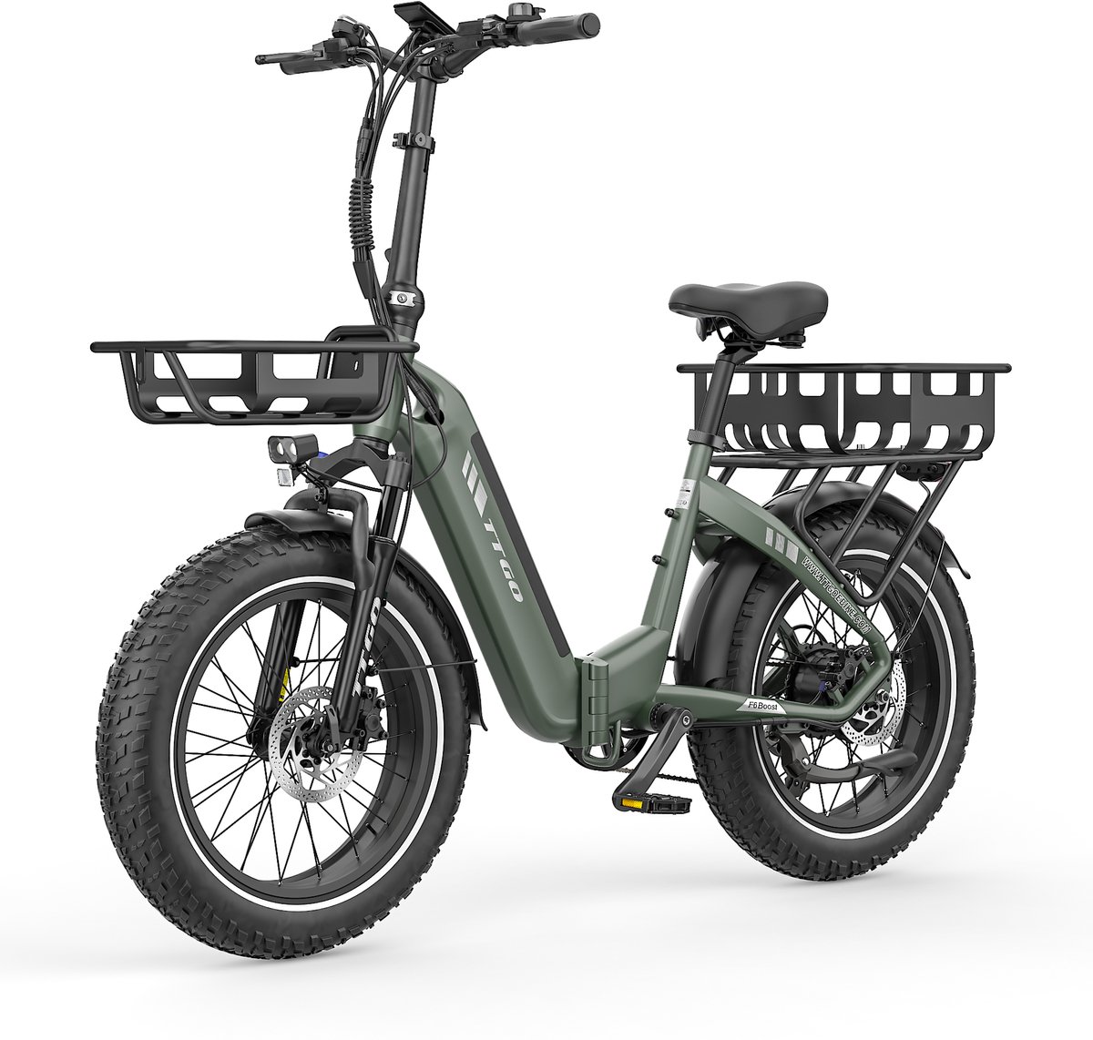 20*4.0" Elektrische vouwfietsen- 48V18Ah Lithium Accu – 70Nm Elektrische Fiets –met voorkorf en achterkorf –Actieradius tot 140 km – Shimano 7 Versnellingen – Hydraulische Schijfremmen –Aluminium –250W Motor –Krachtsensor–Elektrische Stadsfiets–Groen