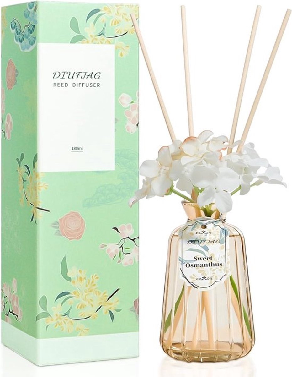 SnelShoppen - Osmanthus Geurstokjes met 8 Stokken, Wicker Diffuser, 180 ml Luchtverfrisser voor Slaapkamer, Kantoor, Badkamer, Decoratie