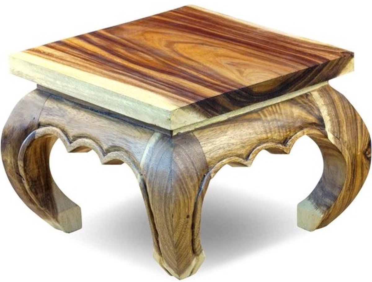 Opiumtafel hout - Bijzettafel bloemenkruk - Decoratief gebruik - Handgemaakt uniek stuk - 35 x 35 cm - Naturel