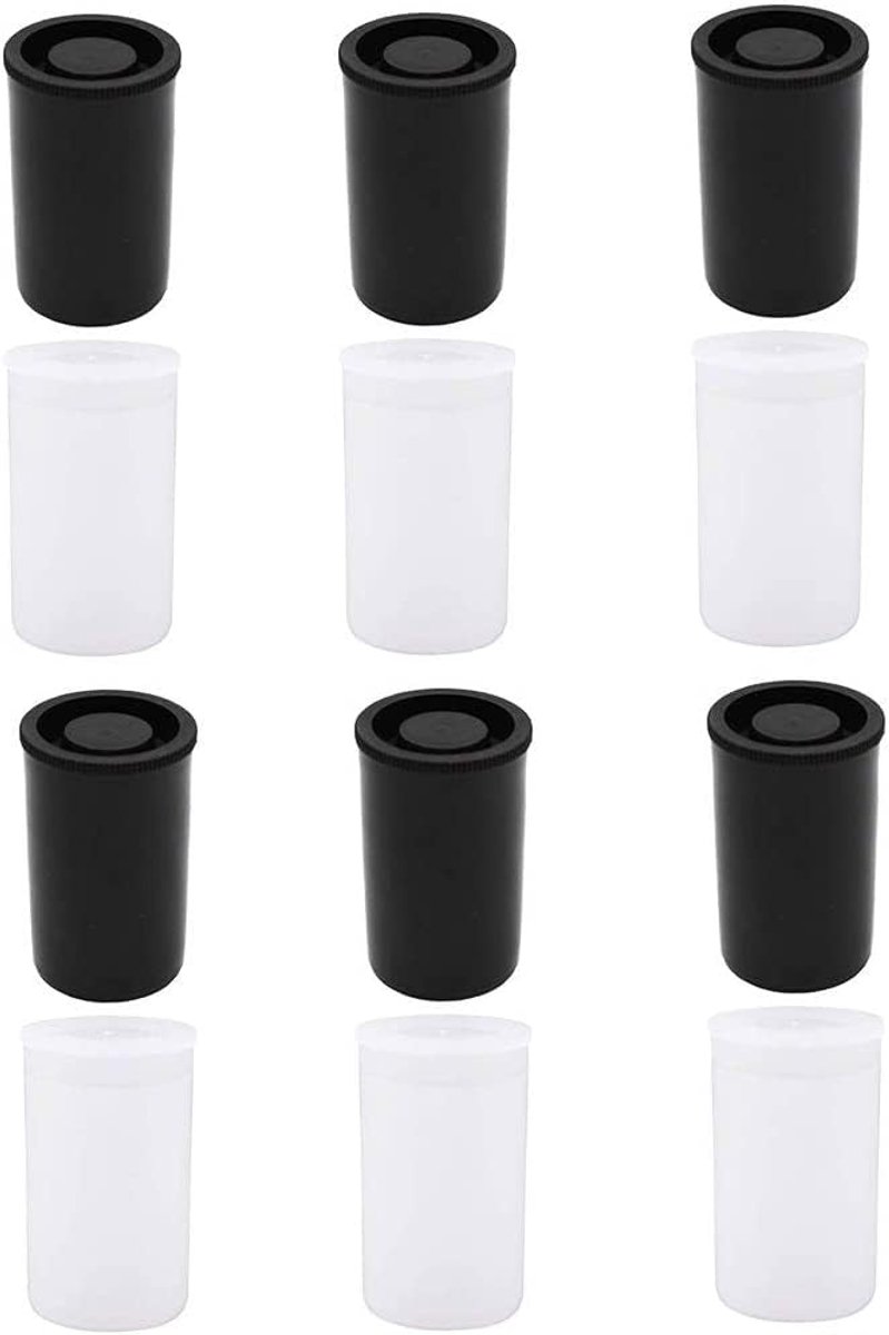 12 stuks 35 mm camerafilmbusjes met deksels, filmcontainer, plastic camera-haspelcontainers, mini-opbergdooscontainers voor wetenschappelijke activiteiten, kleine accessoires, zwart