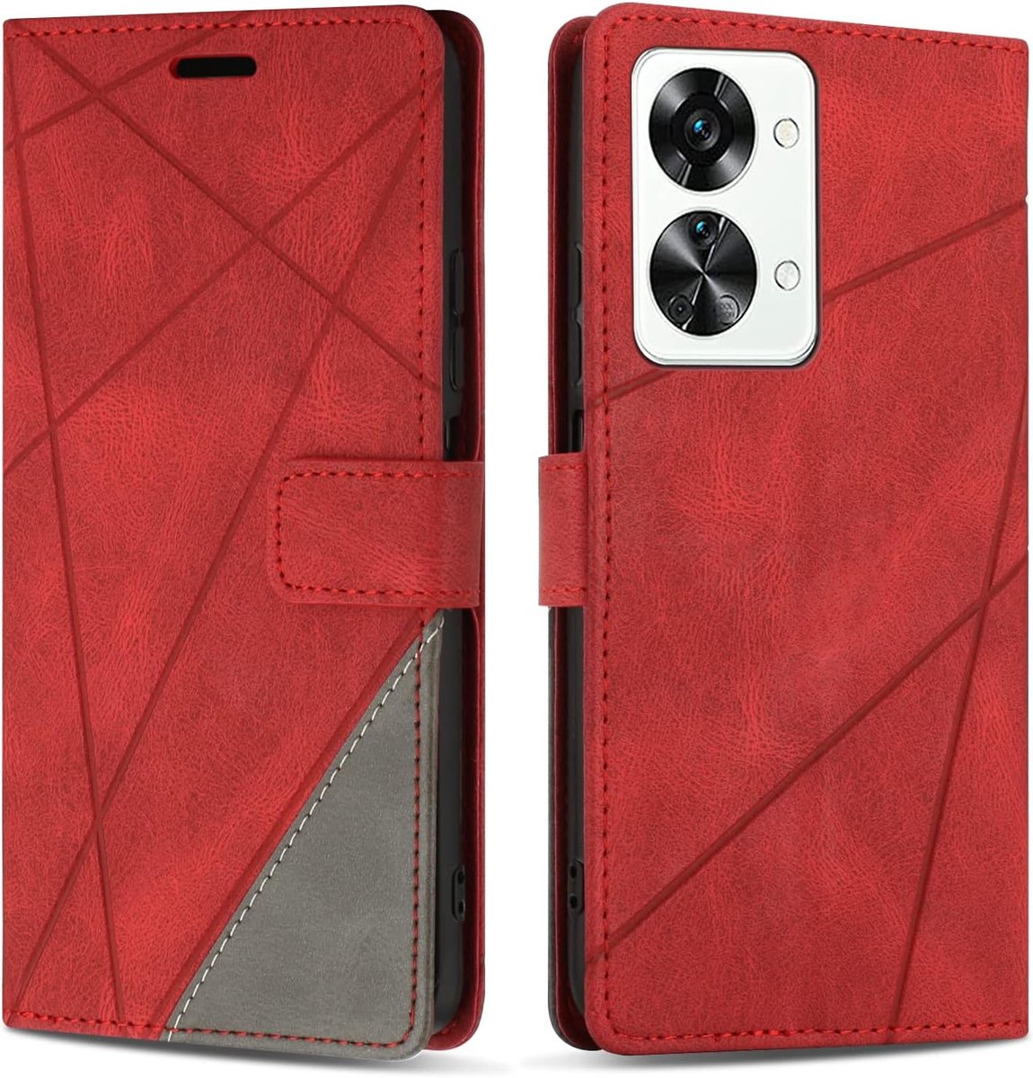Hoesje voor OnePlus Nord 2T 5G, Premium Lederen Portemonnee Beschermhoes Telefoonhoesjes met Kaartenvakken Beschermhoesje voor OnePlus Nord 2T 5G, Rood