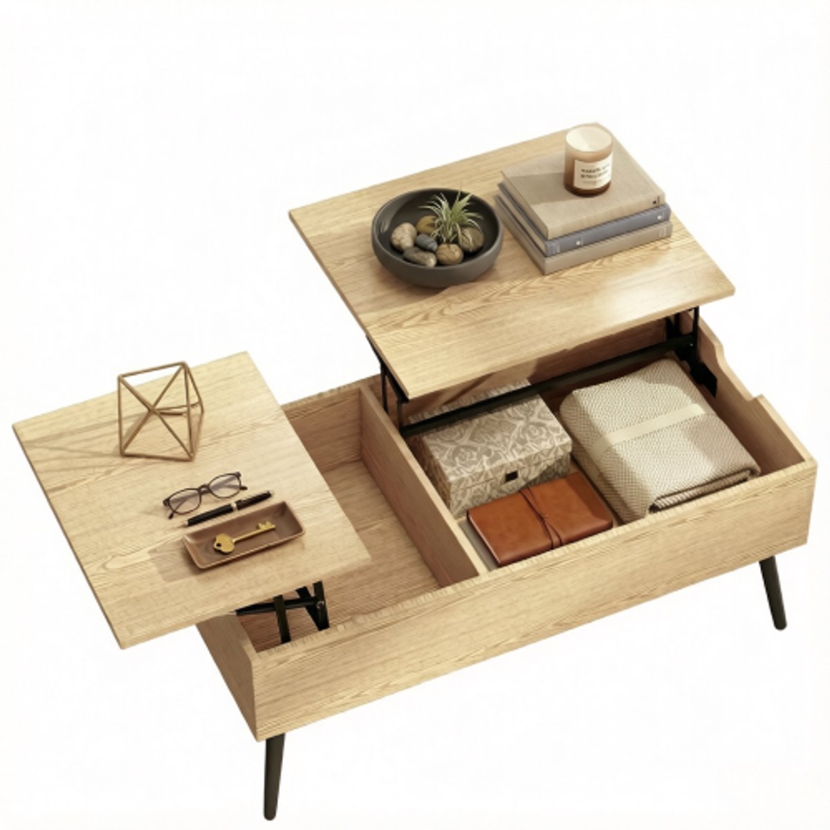 Salontafels - Multifunctionele salontafel - lift up salontafel - in hoogte verstelbaar - verborgen opbergruimte - Woonkamer - 100x50 cm - Hout en Zwart