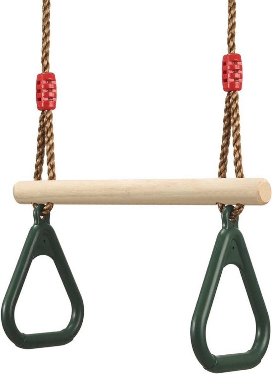 Multifunctionele houten trapeziumschommel met kunststof turnringen - Belastbaar tot 160 kg