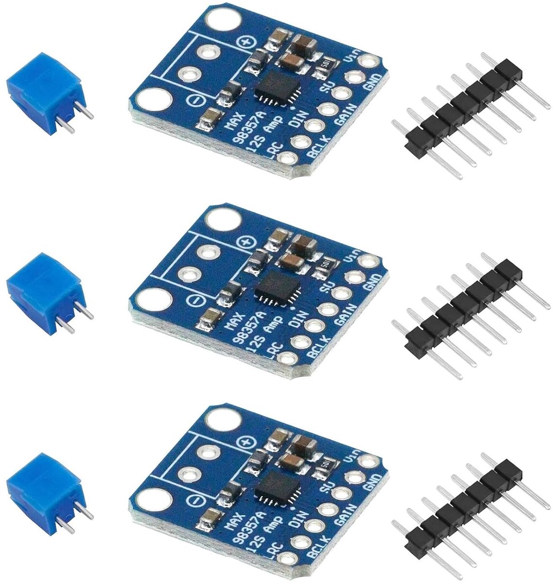 3 stuks MAX98357A I2S versterkermodule, 19 x 18 mm Mono DAC Breakout Board, filterloze klasse D 3W audio-versterker met 5V digitale ingang voor Raspberry Pi ESP32 audio-projecten en makers