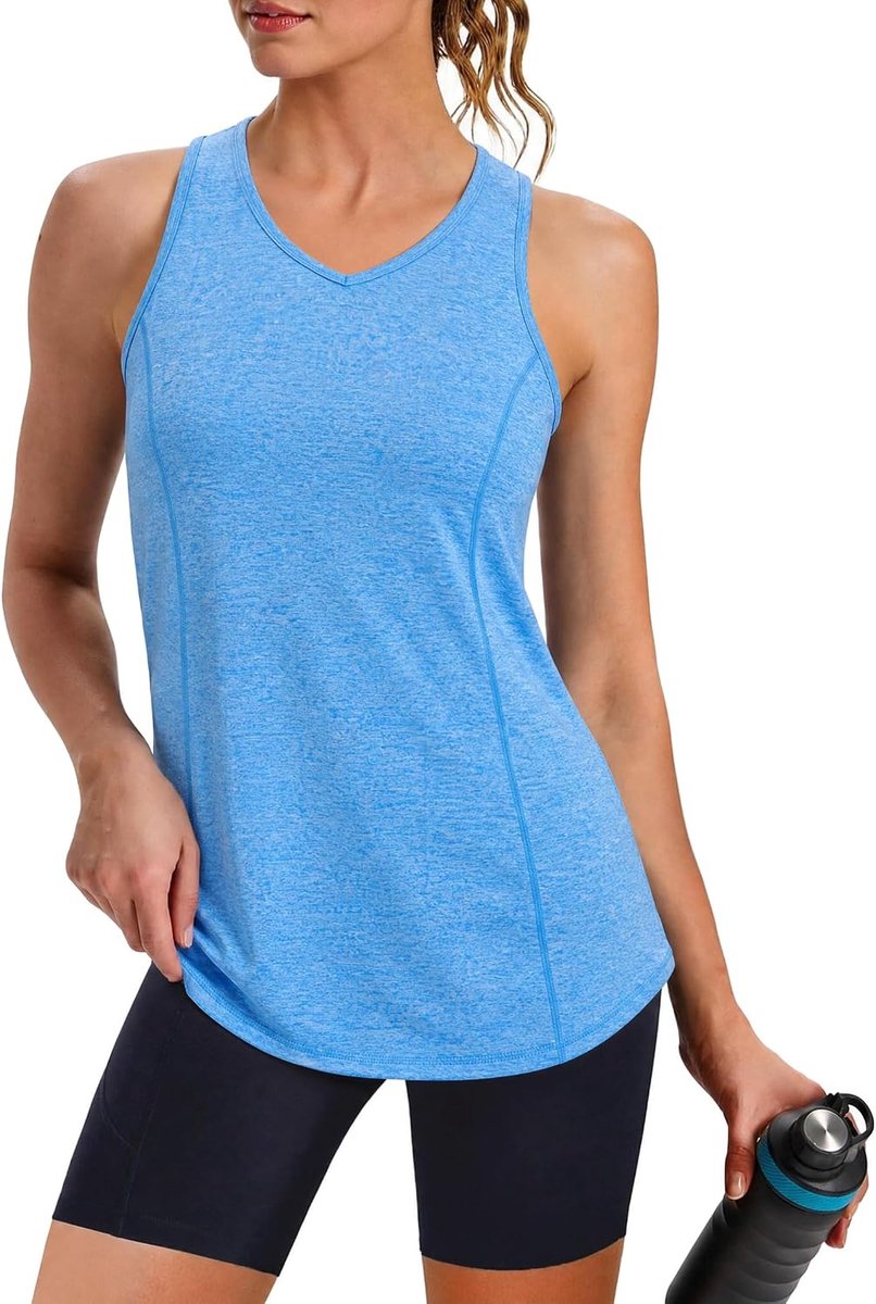 Tanktop voor dames, sporttop, mouwloos, met V-hals, ademend, sneldrogend, sporttop voor fitness, yoga, ontspanning, hardlopen, UPF 50+, S-3XL