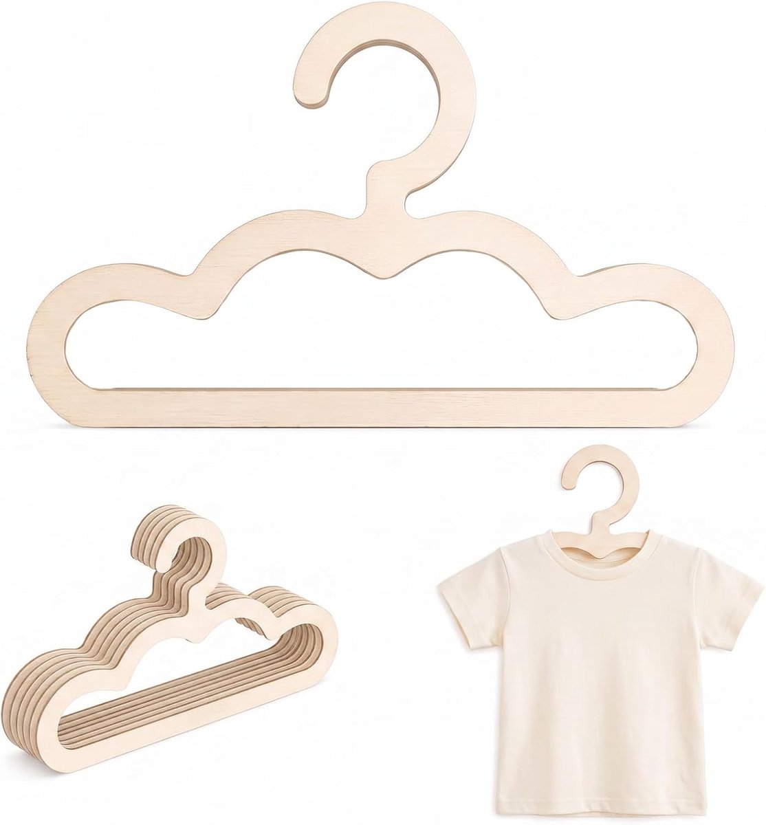 Kleerhangers van hout, set van 20, babykleerhangers in wolkenvorm, 22 x 12,5 cm, kinderhangers voor baby- en peuterkleding, ruimtebesparende houten kleerhangers voor kinderkamer en kledingkast