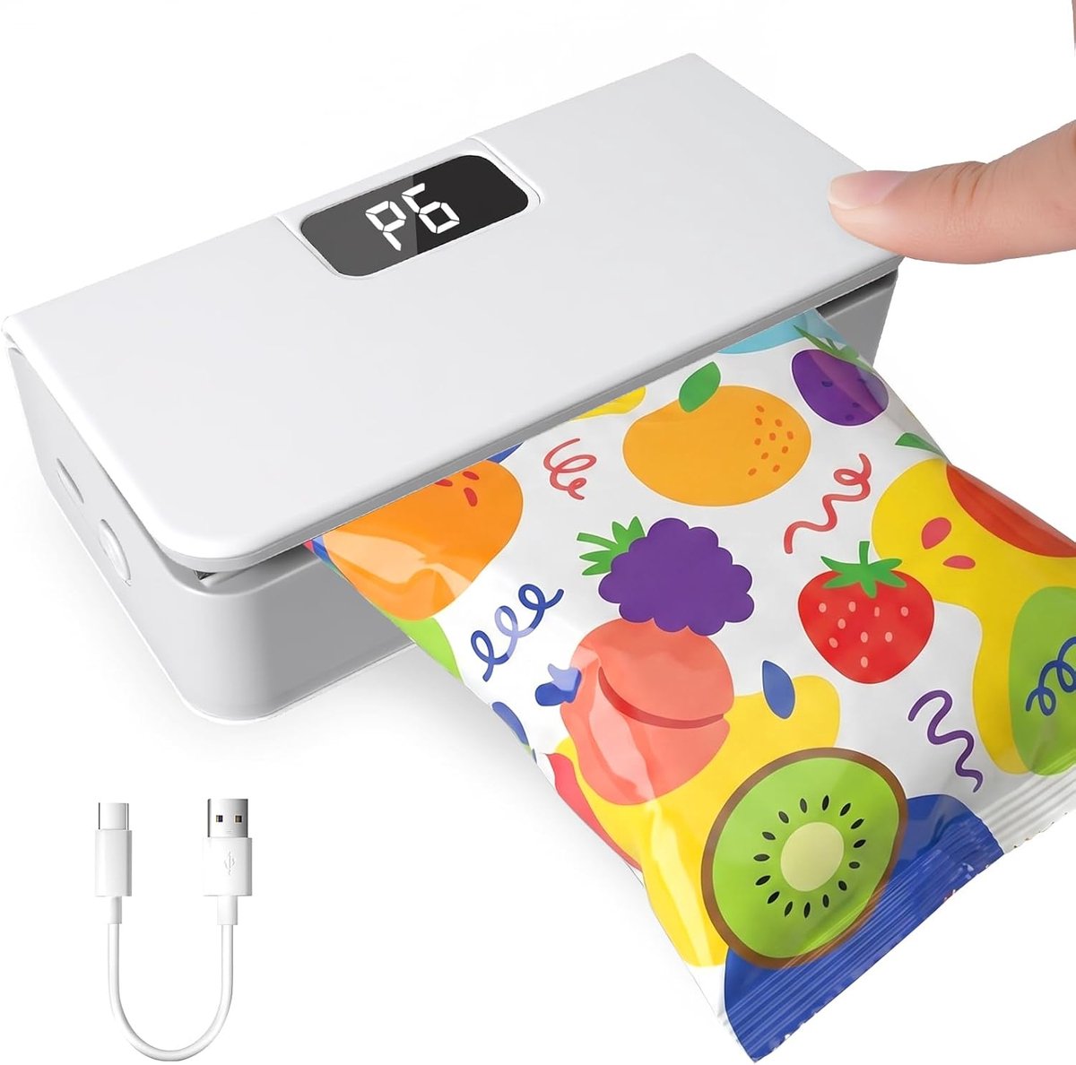 Mini-zaksluiter, oplaadbaar zaklasapparaat met led-power-indicator, mini-zakverzegeler met 6 standen instelbaar, hitteverzegelingsapparaat en snijder voor thuis, keuken, snacks