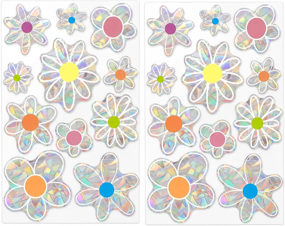 Raamstickers bloemen, kleurrijke prisma raamstickers van pvc, suncatcher stickers met regenboogreflectie, elektrostatisch hecht zonder lijm voor ramen, glazen deuren en vogelbescherming