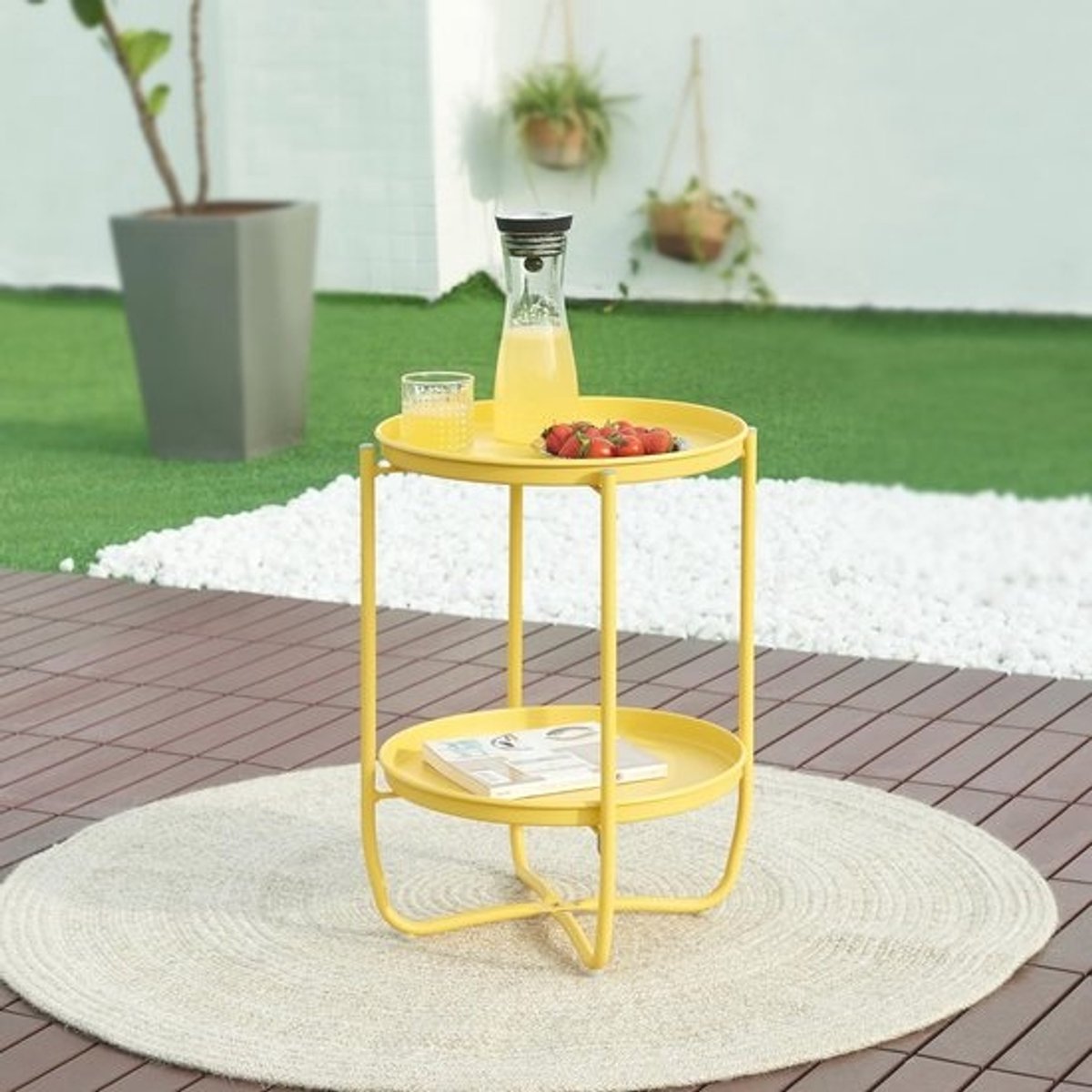 Bijzettafel voor Buiten - Tuin- en Balkontafel met Afneembaar Dienblad - 57,5xØ40 cm - Geel