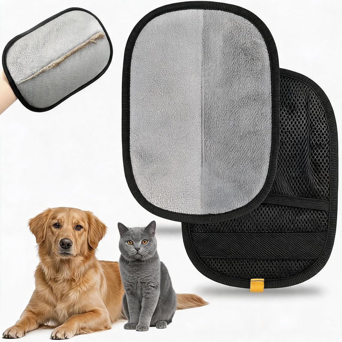 Handschoen voor dierenharen, bontmagneet voor kattenharen en hondenharen, dubbelzijdige haarverwijderaar, dierenharen, wasbaar en herbruikbaar, pluishandschoen voor bank, kleding en auto