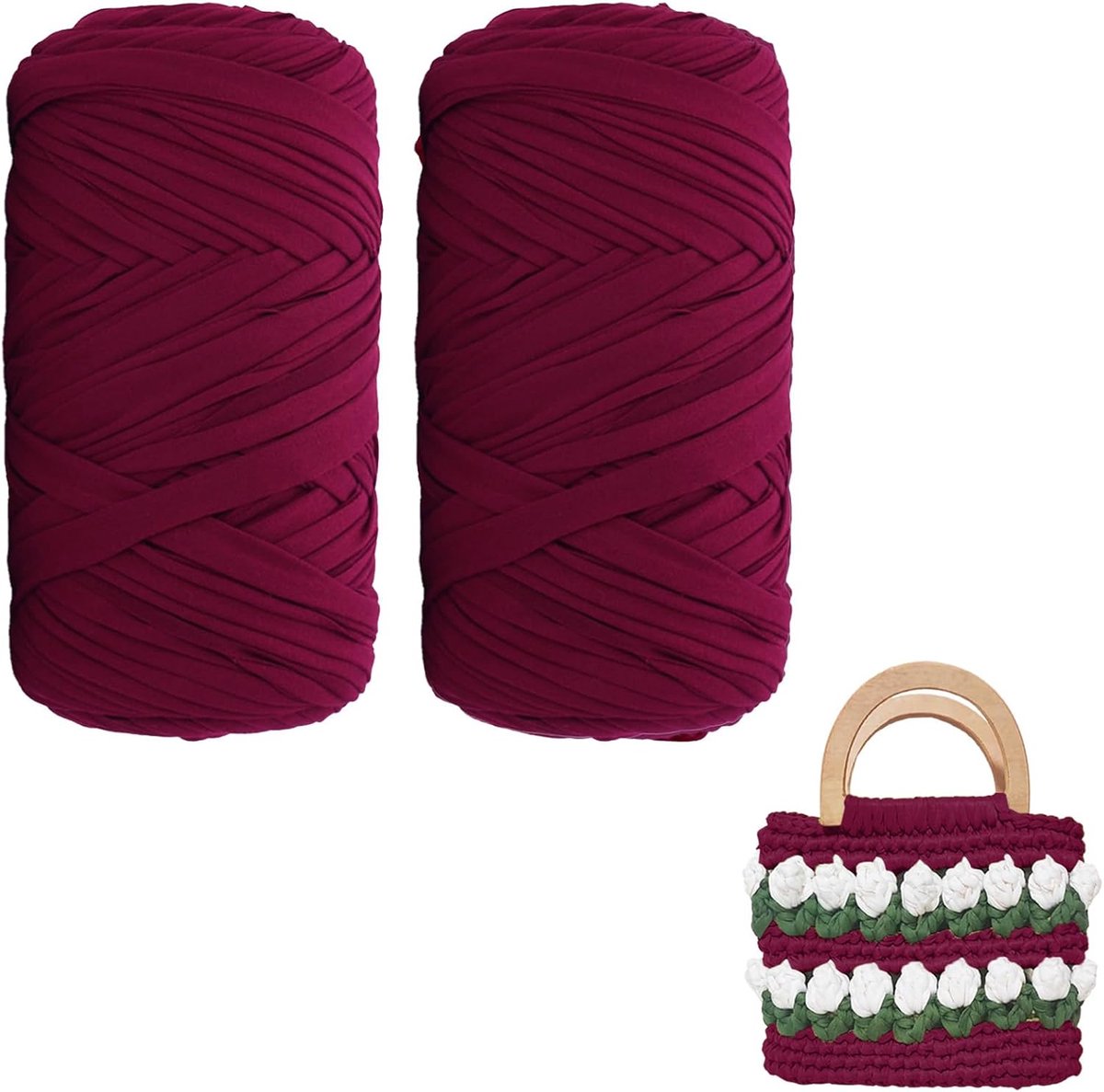 T-shirt-garen, 200 g/75 m, T-shirt-garen om te haken, 2 stuks textielgaren voor haken voor beginners, lintgaren, haakgaren voor haaktassen, manden, tapijten, doe-het-zelfprojecten, handwerk