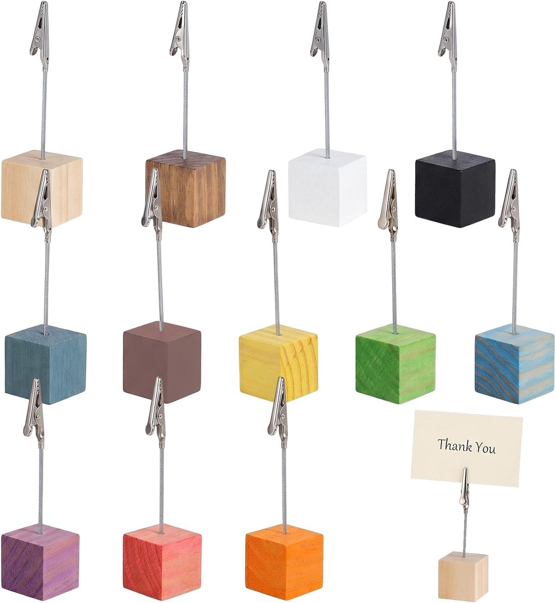 12 stuks tafelkaartjes bruiloft en verjaardag, tafelkaarthouder met kubusbasis en krokodillenklem, fotohouder voor tafel, memo-clip voor doop, communie en kantoor, 12 verschillende kleuren