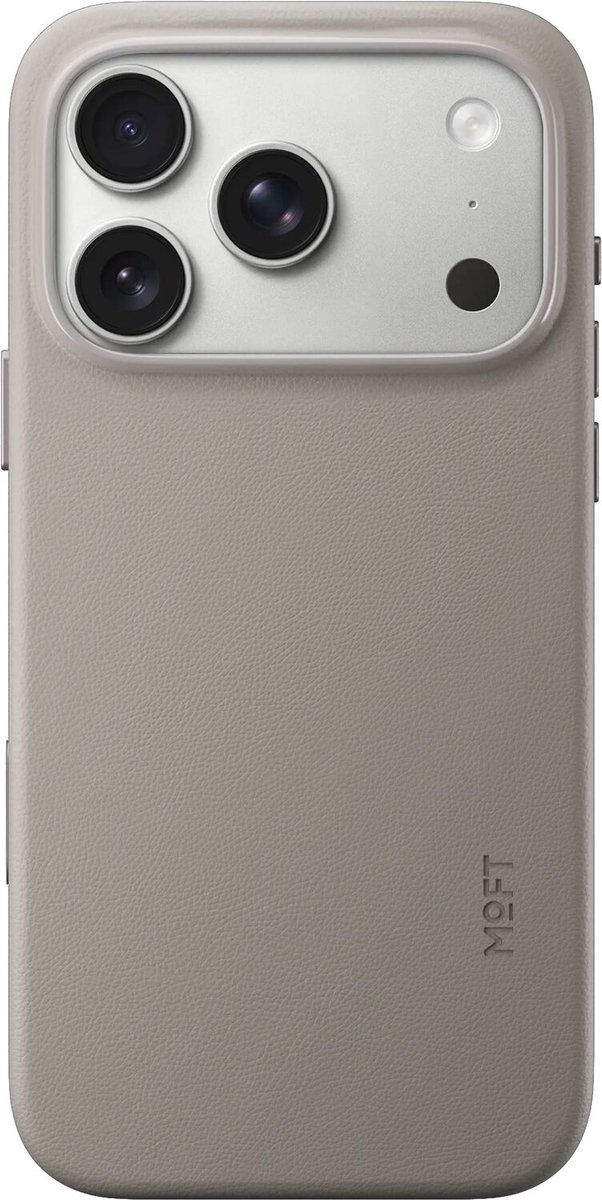 MOFT Hoesje Geschikt voor iPhone 18 Pro - MOVAS Snap Back Cover - Compatibel met MagSafe - Vegan Leer Case - Beschermhoes Dun - Duurzaam - Taupe