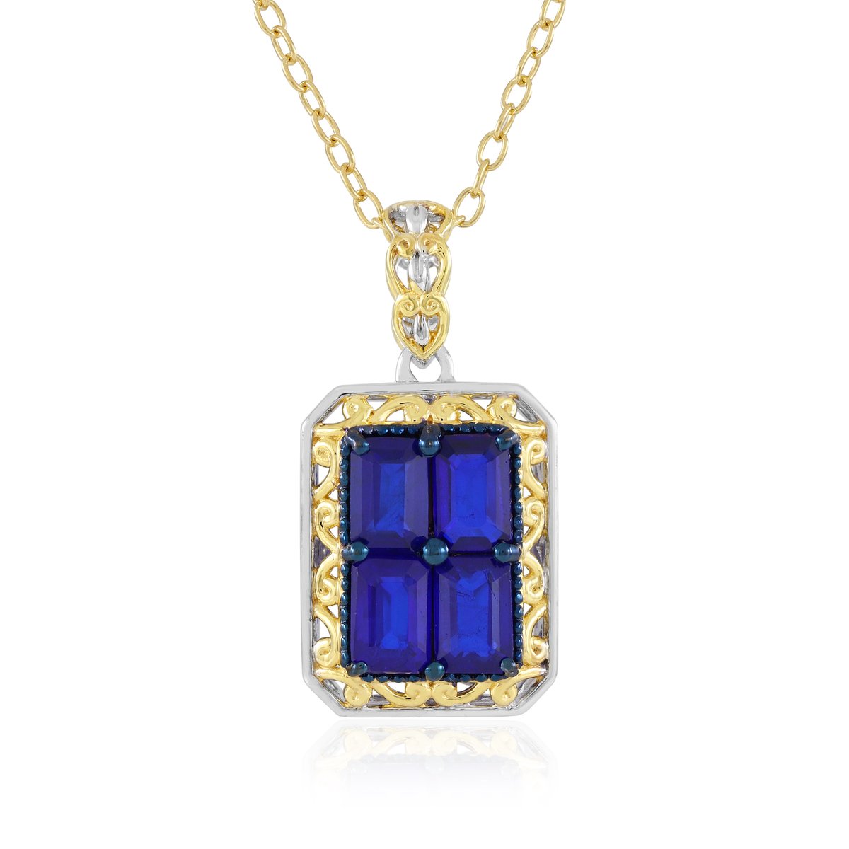 Cavill - 925 Sterling Zilver Vergulde Ketting - 2,196 ct Kobaltblauwe Spinel uit Myanmar - Achthoekige Smaragdslijping - Elegante Damesketting
