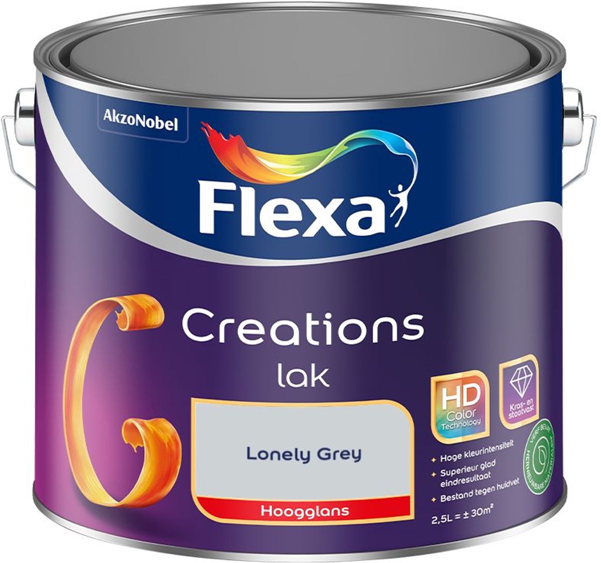 Flexa - Creations Lak Hoogglans - Lonely Grey - 2,5 L - Kleur Van Het Jaar 2027