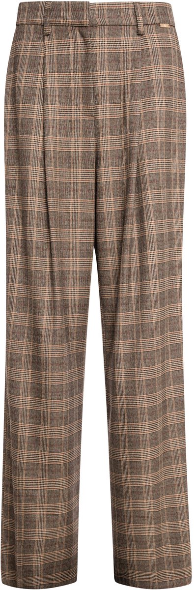 Fracomina broek bruin met Prince of Wales-ruit en wijde pijpen voor dames - XL (42)