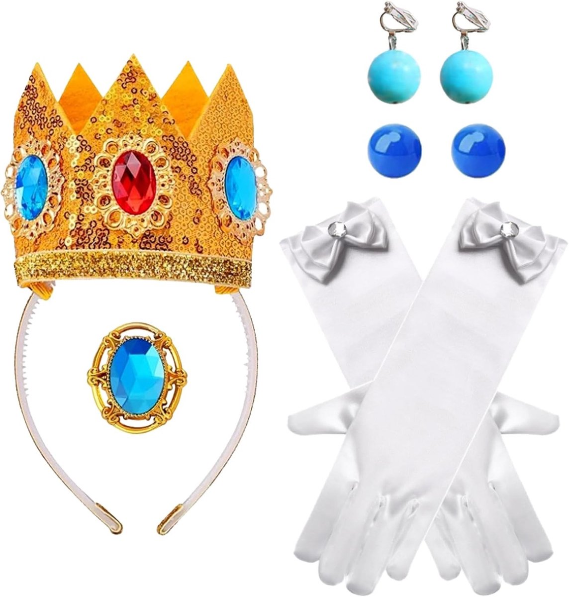 8-delig Prinsessen Kostuum Accessoires Set met Handschoenen, Tiara en Broche voor Halloween en Cosplay Feesten