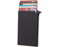 Aluminium Pop-Up Card Holder with RFID Blocking – Slim Automatic Wallet for 6 Cards – Credit Card & Debit Card Organiser for Men and Women – Minimalist Metal Card Case - Stealth Black