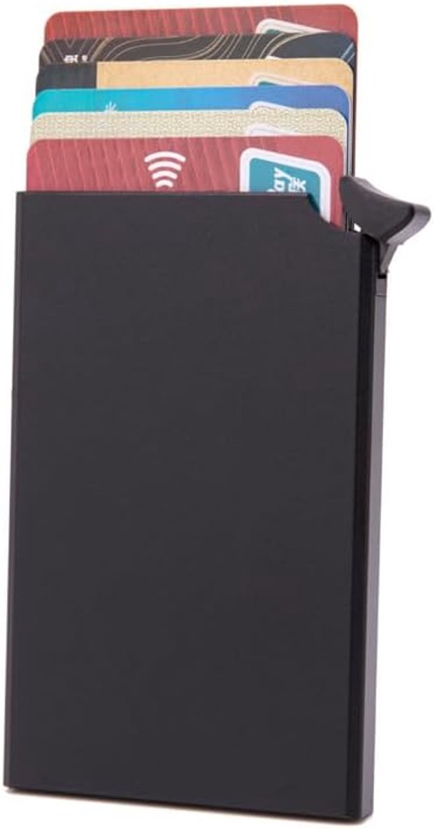 Aluminium Pop-Up Card Holder with RFID Blocking – Slim Automatic Wallet for 6 Cards – Credit Card & Debit Card Organiser for Men and Women – Minimalist Metal Card Case - Stealth Black