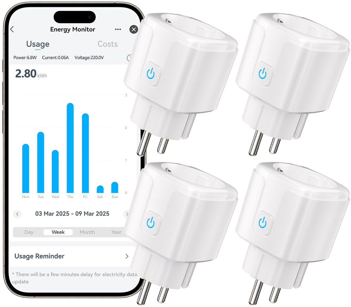 Slimme wifi-stopcontacten 4 set - spraakbediening - stroommeting 16 A - bediening via app - ShopVlot