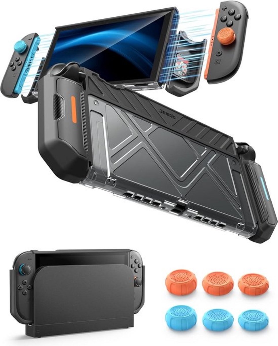 Dockable Switch 2 Case met Magnetische Joy-Con Houder - Schokbestendige Beschermhoes met Game De Kaartsleuven en Ergonomische Grip