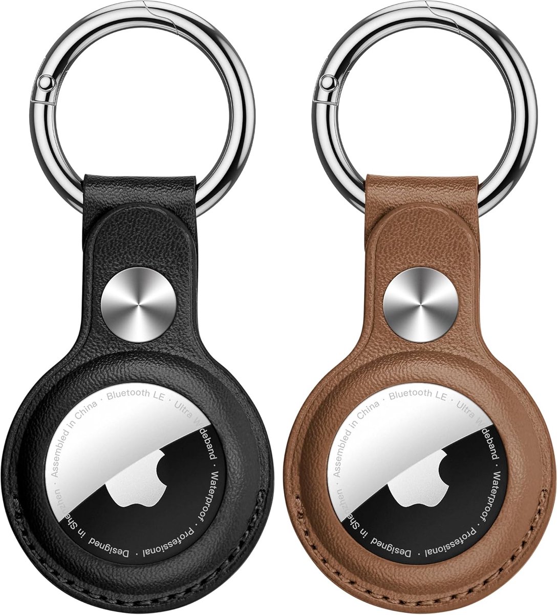 2 Pack Voor PU Leren Airtag sleutelhanger compatibel met Apple Airtag