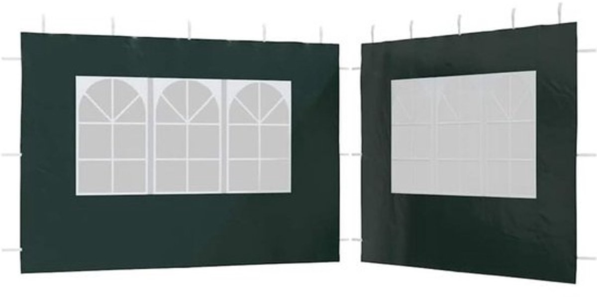 Partytent Zijwand met Raam - 2 Stuks Groen - UV- en Waterbestendig