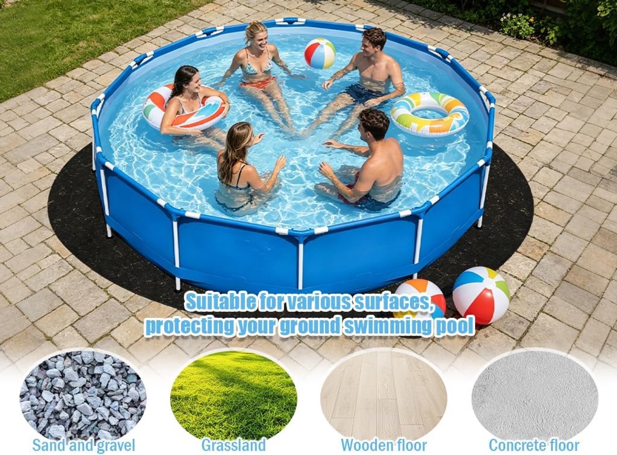 Zwembadonderlegger, rond, antislip, waterdicht, outdoor, vloerbeschermingsmat, opvouwbaar, voor achtertuin, tuin, gazon (zwart/305 cm)