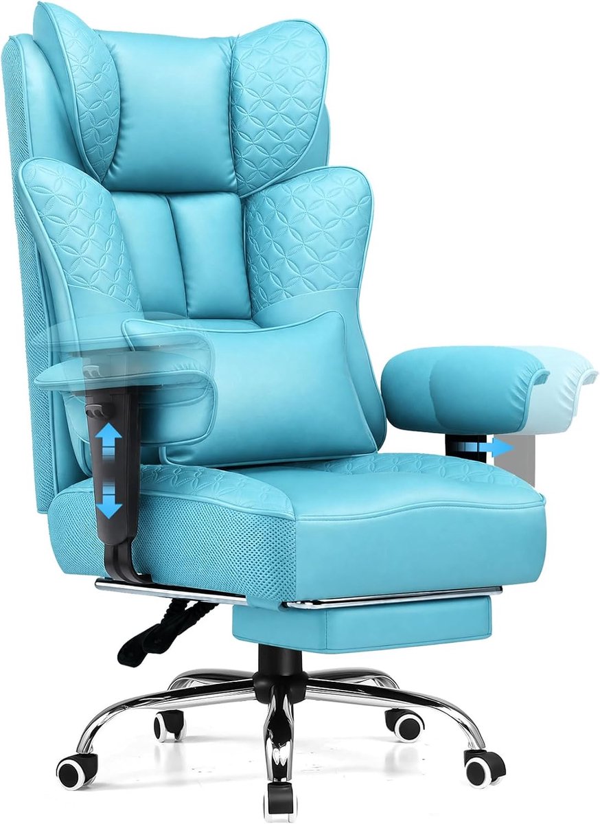 Big and Tall Office Chair 200KG Wide Ergonomic Gaming Chair with Footrest Adjustable Armrests PU Leather 150°Reclining Pocket Spring PC Chair for Home