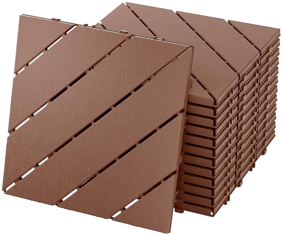 33 stuks terrastegels, houtlook, balkonvloerbedekking, kliktegels met diagonaal design, kliksysteem, kunststof tegels voor tuin, balkon, terras, 30 x 30 cm, bruin